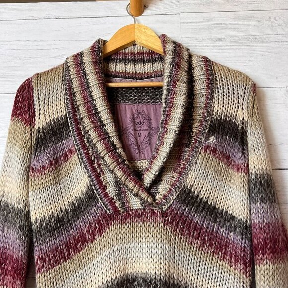 EDC by Esprit Sweater Womens Size M/8 Colorful Neutral Wool Blend Shawl Neckline - Picture 8 of 16